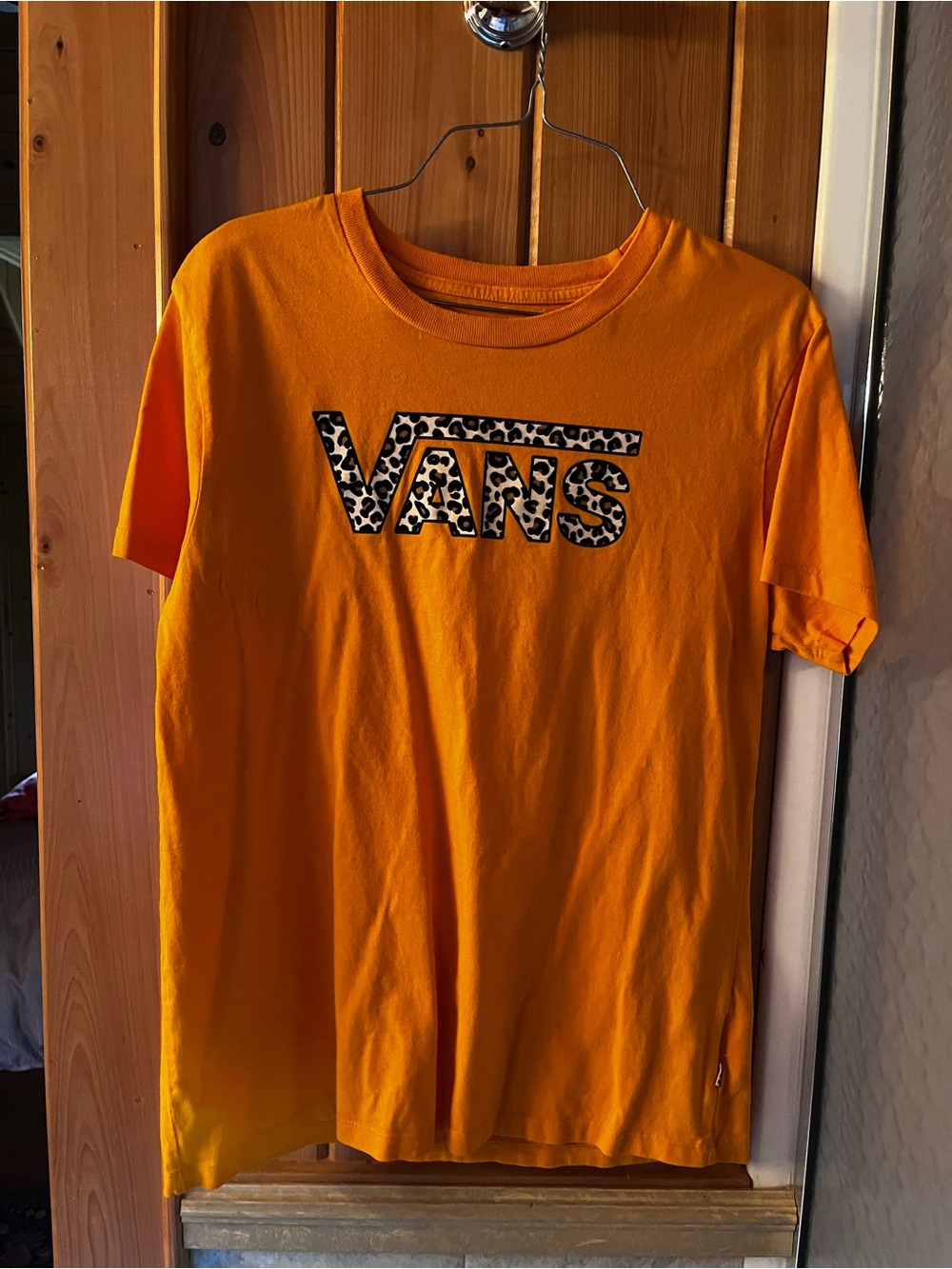 Vans Bright Orange Tee with Leopard-Print Logo